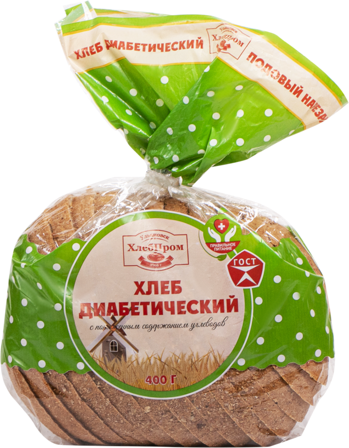 Хлеб ржаной подовый ХП УЛЬЯНОВСК Диабетический, в нарезке, 400г, предпросмотр