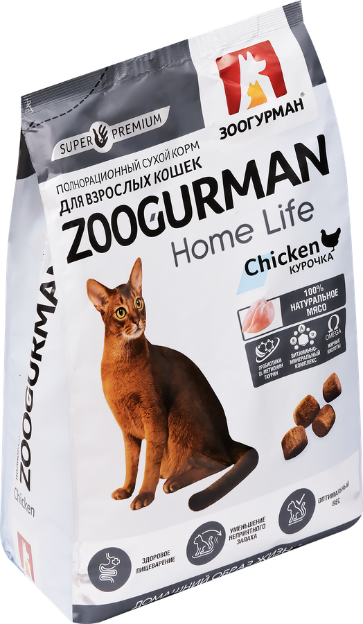 Корм сухой для взрослых кошек ЗООГУРМАН Home Life Курочка, 1,5кг, предпросмотр