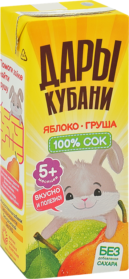 Сок ДАРЫ КУБАНИ Яблоко-груша осветленный, с 5 месяцев, 200мл, предпросмотр