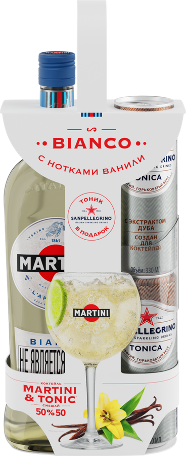 Промо-набор: Напиток виноградосодержащий MARTINI Bianco cладкий, 1л + Тоник, 2x0.33л, превью