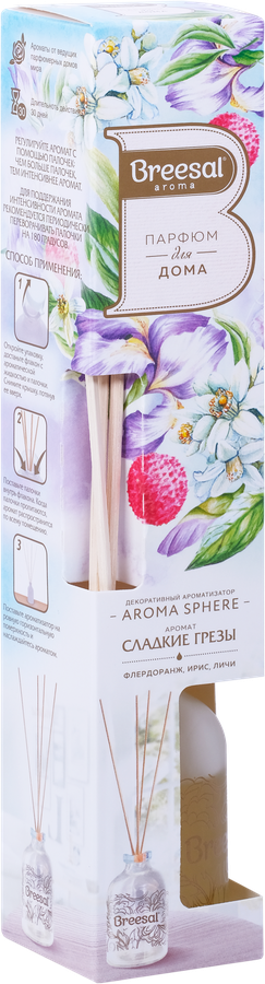 Аромадиффузор BREESAL Aroma Sphere Сладкие грезы, с 4 ротанговыми палочками, 40мл, превью