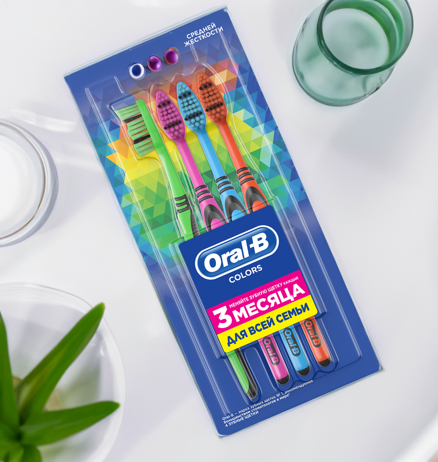 Зубная щетка ORAL-B Colors, средней жесткости, 4шт, предпросмотр