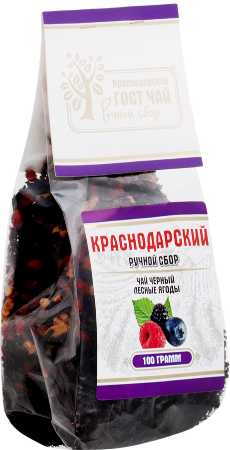 Чай черный КРАСНОДАРСКИЙ ГОСТ ЧАЙ РУЧНОЙ СБОР с лесными ягодами байховый, листовой, 100г, предпросмотр