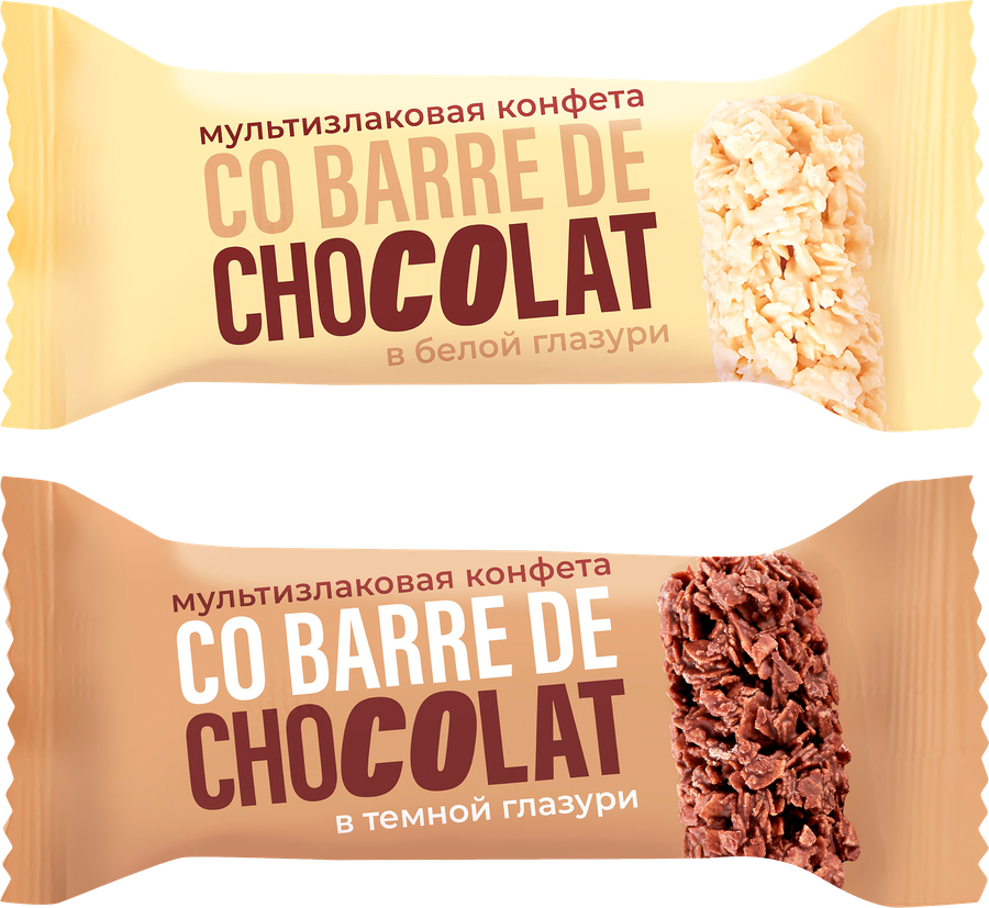 Конфеты мультизлаковые CO BARRE DE CHOCOLAT Ассорти с белой и темной глазурью, весовые, предпросмотр