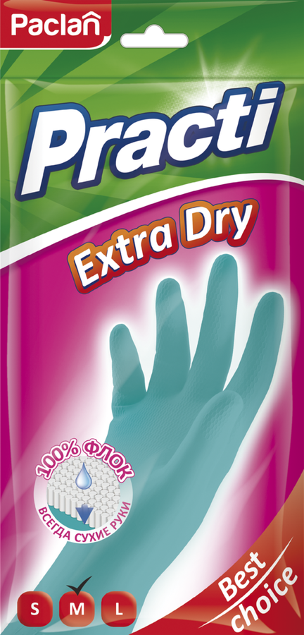 Перчатки хозяйственные PACLAN Extra Dry,&nbsp;размер М, синие, 1 пара Арт. 407360, превью