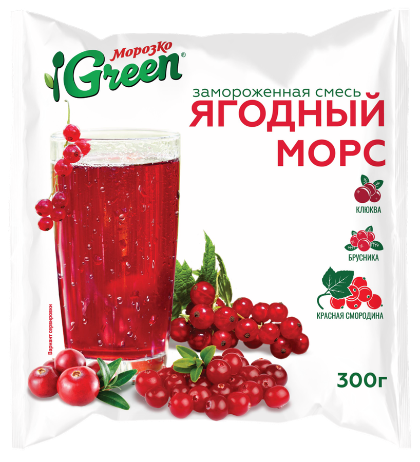 Морс ягодный МОРОЗКО GREEN c клюквой, брусникой и красной смородиной, 
300г, предпросмотр