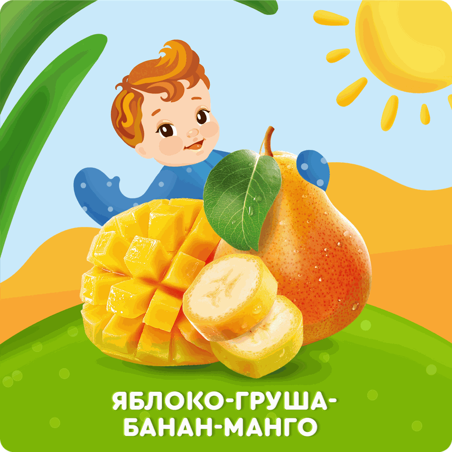 Пюре фруктовое детское АГУША Яблоко, груша, банан и манго, с 6 месяцев, 90г, предпросмотр