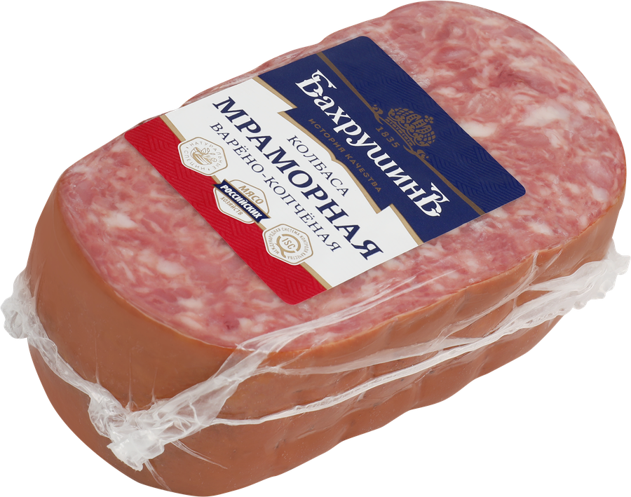Колбаса варено-копченая БАХРУШИНЪ Мраморная, весовая, предпросмотр