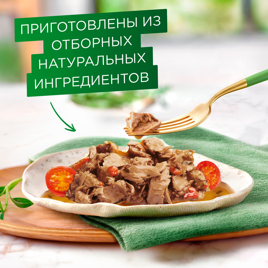 Корм влажный для взрослых кошек ГУРМЭ Натуральные рецепты, тушеная говядина с томатами, 75г, превью