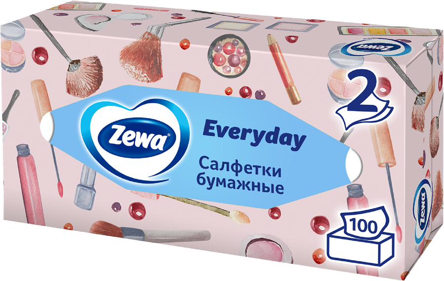 Салфетки бумажные ZEWA Everyday 2-слоя, в коробке, 100шт, предпросмотр