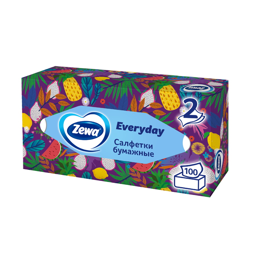 Салфетки бумажные ZEWA Everyday 2-слоя, в коробке, 100шт, предпросмотр