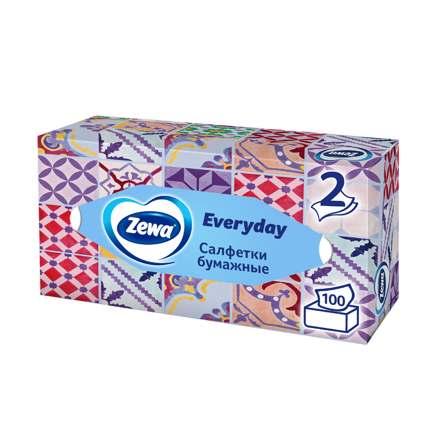 Салфетки бумажные ZEWA Everyday 2-слоя, в коробке, 100шт, превью