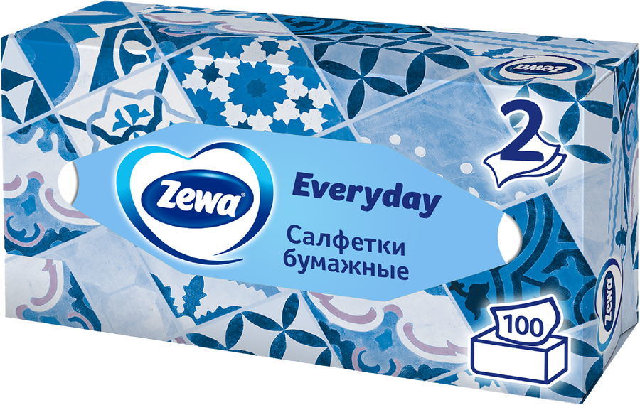Салфетки бумажные ZEWA Everyday 2-слоя, в коробке, 100шт, превью