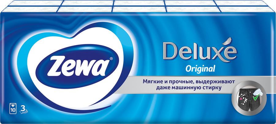 Платочки бумажные носовые ZEWA Deluxe 3-слоя, 10шт, предпросмотр