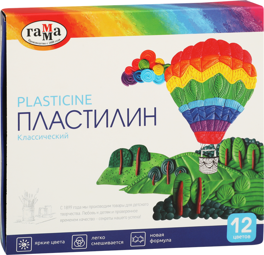 Пластилин ГАММА Классический 12 цветов, со стеком, Арт. 281033, превью
