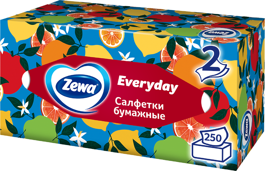 Салфетки бумажные ZEWA Everyday 2-слоя, в коробке, 250шт, предпросмотр