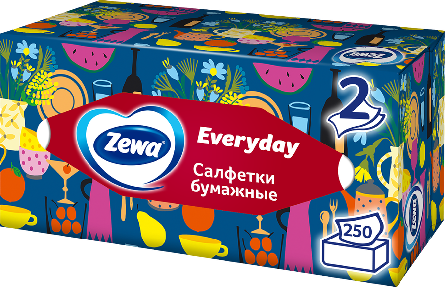 Салфетки бумажные ZEWA Everyday 2-слоя, в коробке, 250шт, предпросмотр