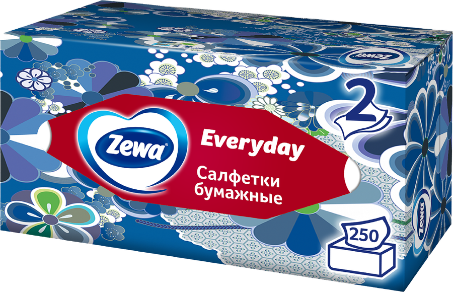 Салфетки бумажные ZEWA Everyday 2-слоя, в коробке, 250шт, превью