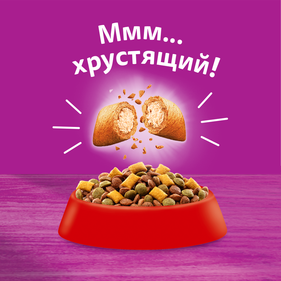Корм сухой для взрослых кошек WHISKAS Подушечки с говяжьим паштетом, 800г, превью
