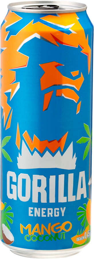 Напиток энергетический GORILLA Mango Coconut тонизирующий сильногазированный, 0.45л, превью