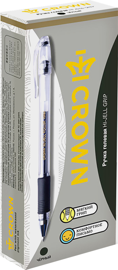 Ручка гелевая CROWN Hi-Jell Grip 0,5мм черный Арт. 157329, предпросмотр