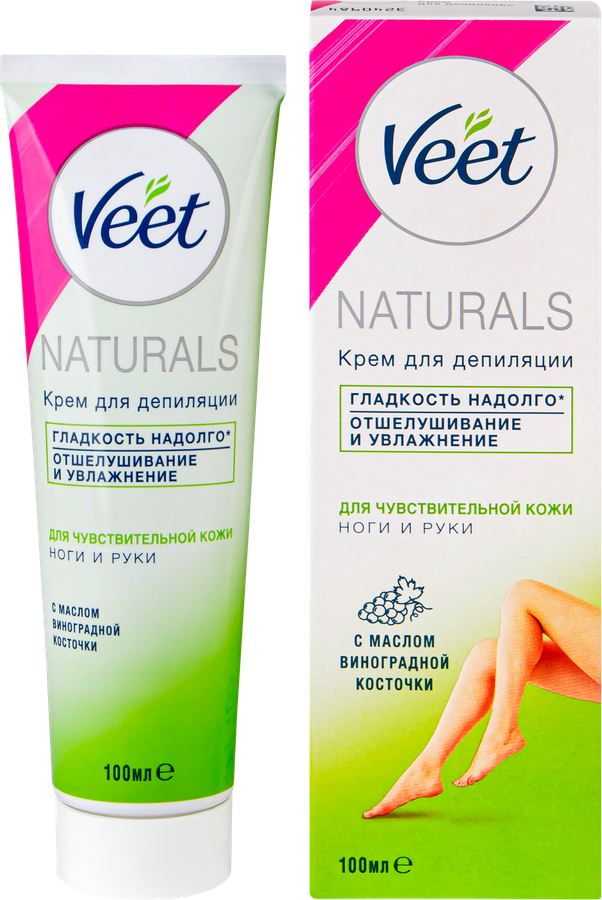 Крем для депиляции VEET Naturals с маслом виноградной косточки, для чувствительной кожи, 100г, превью
