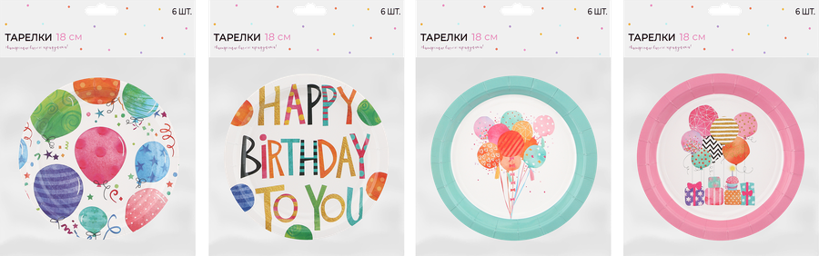 Тарелки одноразовые Happy Birthday d=18см бумажные, 6шт, превью
