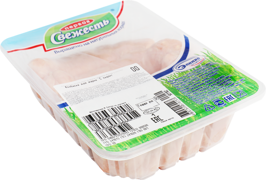 Колбаски куриные для жарки ПЕРВАЯ СВЕЖЕСТЬ с сыром, 500г, превью