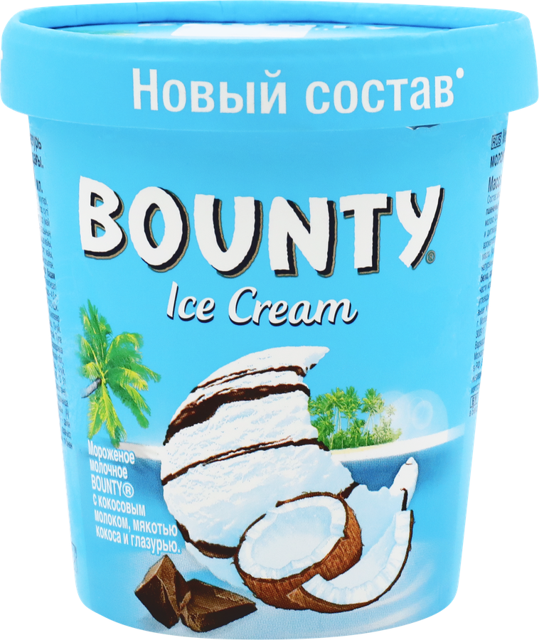 Мороженое BOUNTY молочное с кокосовым молоком, мякотью кокоса и молочным шоколадом, без змж, картонный стакан, 272г, предпросмотр