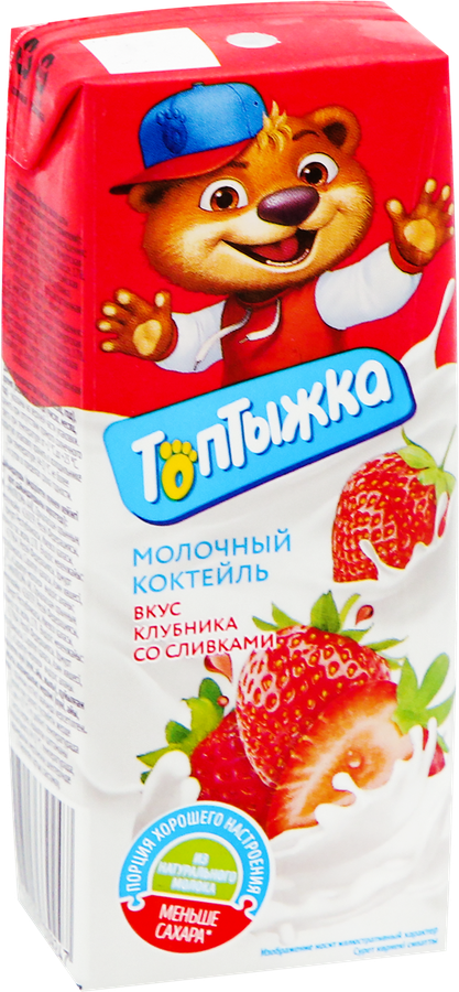 Коктейль молочный ультрапастеризованный ТОПТЫЖКА Клубника со сливками 3,2%, без змж, 200г, превью