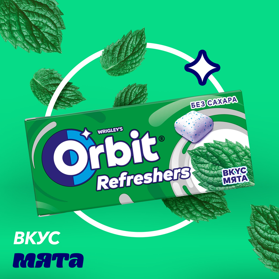 Жевательная резинка ORBIT Refreshers Мята, 16г, предпросмотр