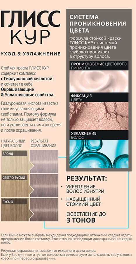 Краска для волос ГЛИСС КУР Уход&Увлажнение 10–55 Платиновый блонд, 165г, превью