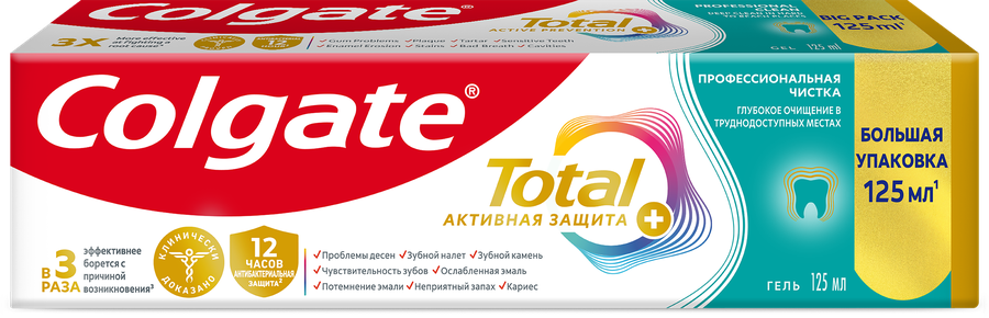 Зубная паста COLGATE Total 12 Профессиональная чистка со специальным ингредиентом для гладких и блестящих зубов, с цинком и аргинином для антибактериальной защиты, 125мл, превью