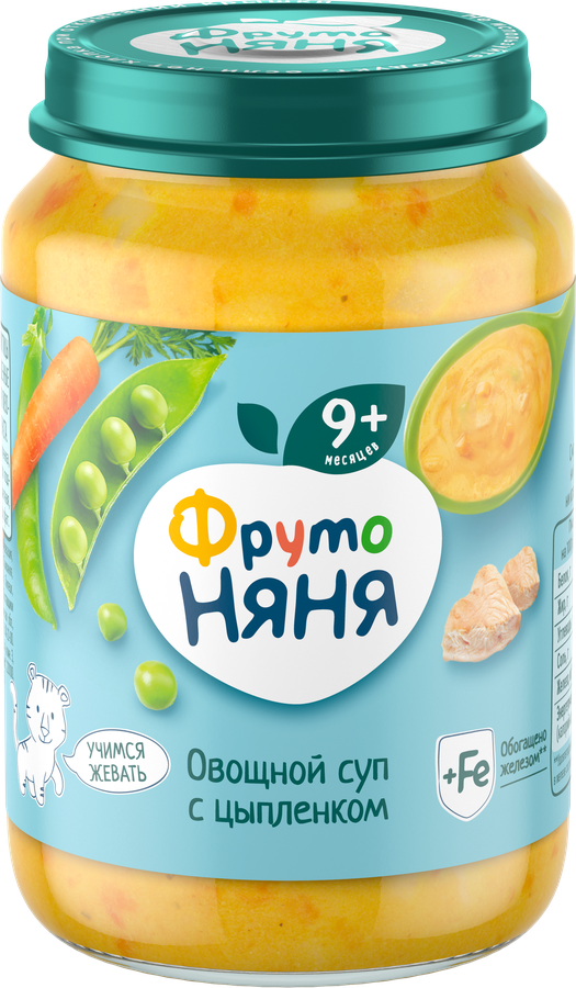 Суп-пюре ФРУТОНЯНЯ Овощной с цыпленком, с 9 месяцев, 190г, превью