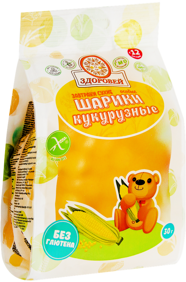 Сухой завтрак ЗДОРОВЕЙ кукурузные шарики, 30г, превью