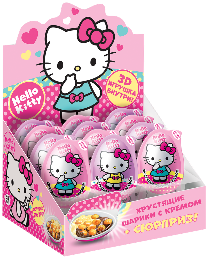 Хрустящие шарики HELLO KITTY с кремом и игрушкой, в капсуле в форме яйца, 15г, предпросмотр