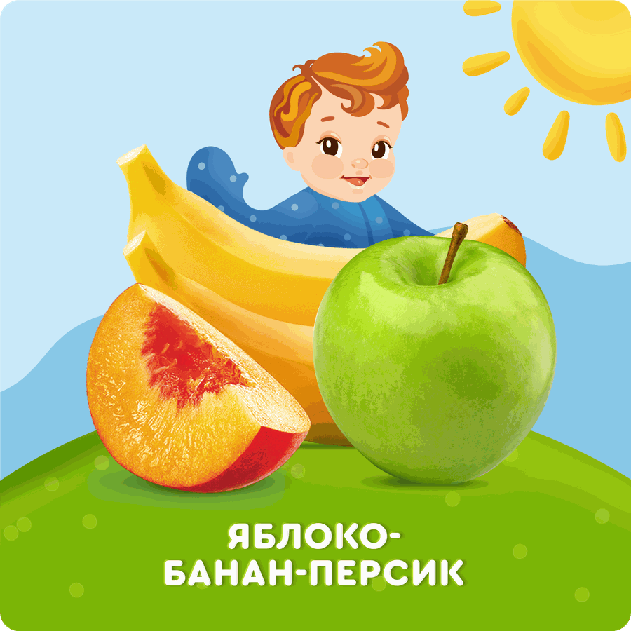 Творог детский АГУША Банан, яблоко, персик фруктовый 4%, с 6 месяцев, без змж, 80г, предпросмотр