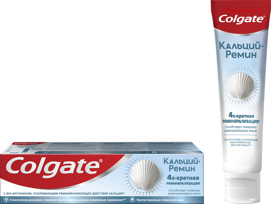 Зубная паста COLGATE Кальций-Ремин с природным био-аргинином для восстановления и защиты здоровья эмали зубов путем 4-х их кратной реминерализации, 100мл, предпросмотр