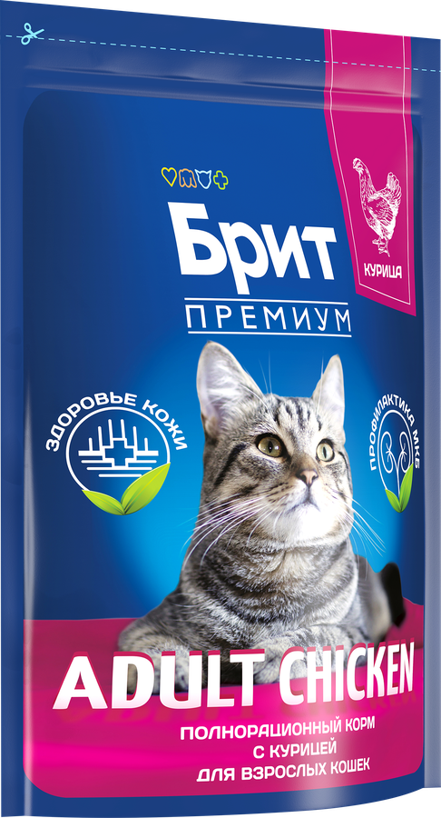 Корм сухой для взрослых кошек BRIT Premium Cat Adult Chicken с курицей, 2кг, превью
