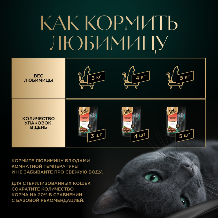 Корм консервированный для взрослых кошек SHEBA ломтики в соусе с говядиной и кроликом, 75г, превью