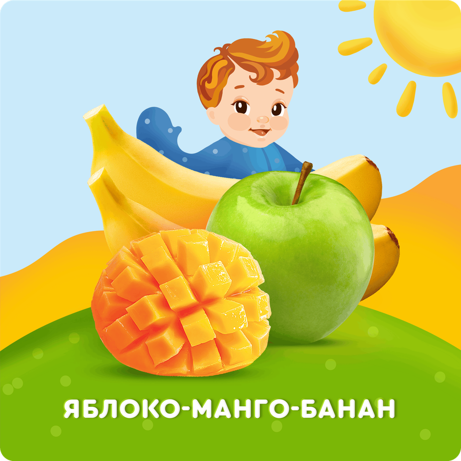 Сок фруктовый детский АГУША Яблоко, манго и банан с мякотью, с 6 месяцев, 200мл, превью