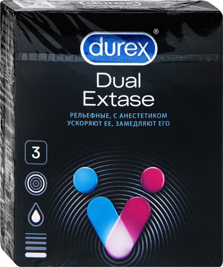 Презервативы DUREX Dual extase с анестетиком, рельефные, вариант 2, 3шт, предпросмотр
