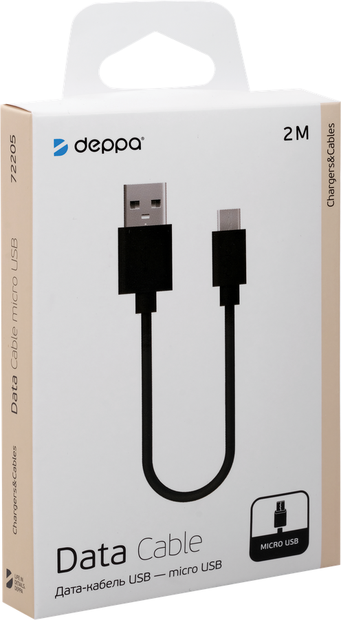 Дата-кабель DEPPA USB – micro USB, 2м, черный, предпросмотр