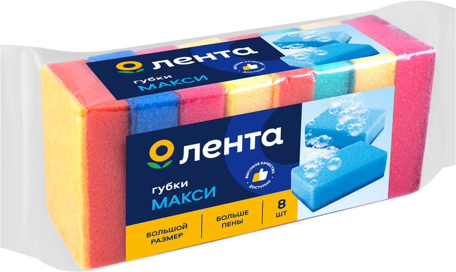Губки для посуды ЛЕНТА Макси, 10х7х3см, 8шт, предпросмотр