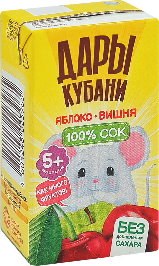 Сок фруктово-ягодный ДАРЫ КУБАНИ Яблоко и вишня, с 5 месяцев, 125мл, предпросмотр