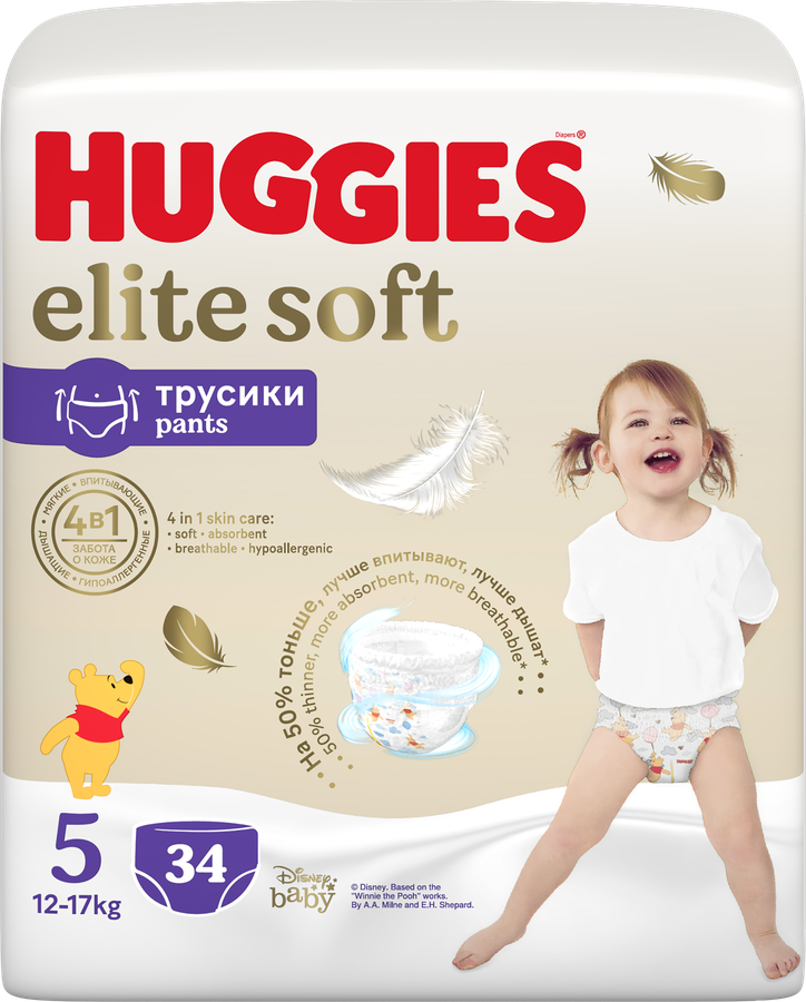 Подгузники-трусики HUGGIES Elite Soft 5 12–17кг, 34шт, предпросмотр