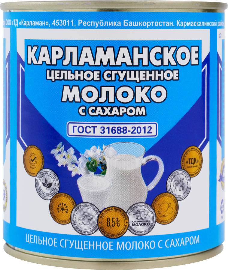 Молоко сгущенное КАРЛАМАНСКОЕ цельное с сахаром 8,5%, без змж, 380г, превью