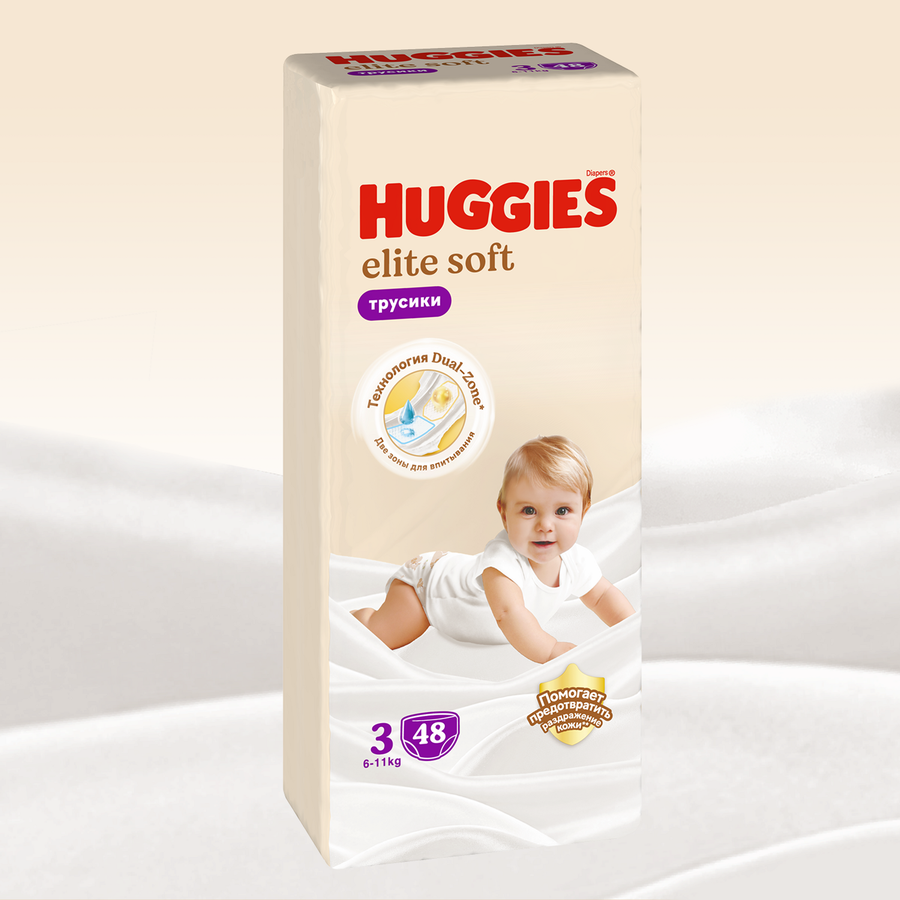 Подгузники-трусики HUGGIES Elite Soft 3 6–11кг, 48шт, предпросмотр