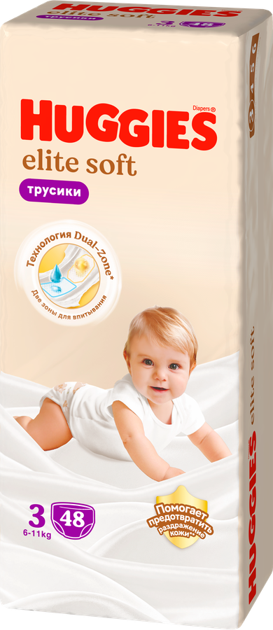 Подгузники-трусики HUGGIES Elite Soft 3 6–11кг, 48шт, предпросмотр