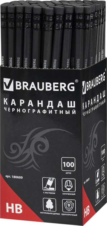 Карандаш чернографитный BRAUBERG Black Jack, НВ, превью